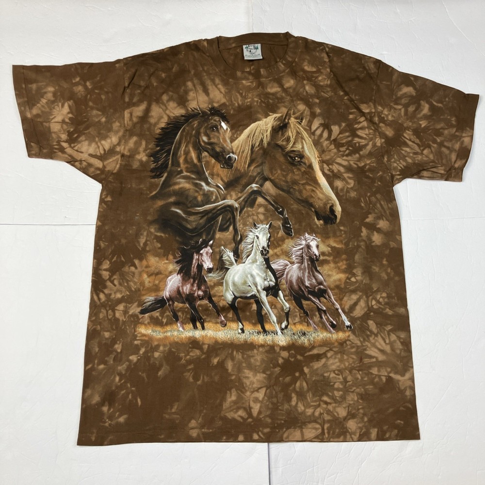 Vintage Back To Earth Nature Wear Tie Dye Horses Shirt XL USA Made AOP