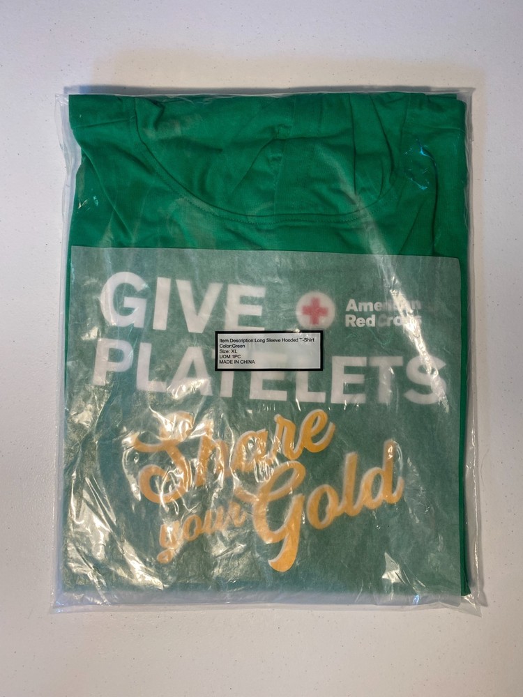 American Red Cross Give Platelets Share Your Gold XL Long-Sleeve Hooded T-Shirt