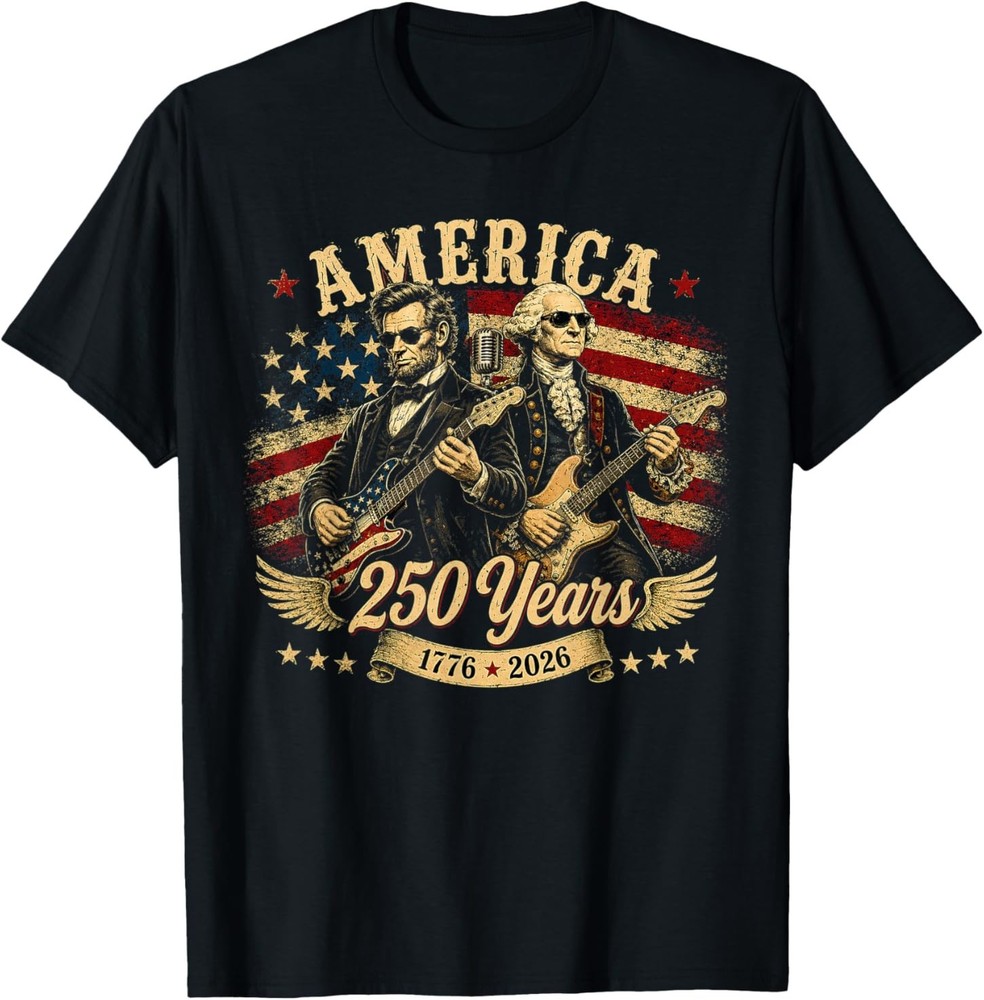 George Washington Lincoln Playing Guitar Abe Lincoln 250th T-Shirt