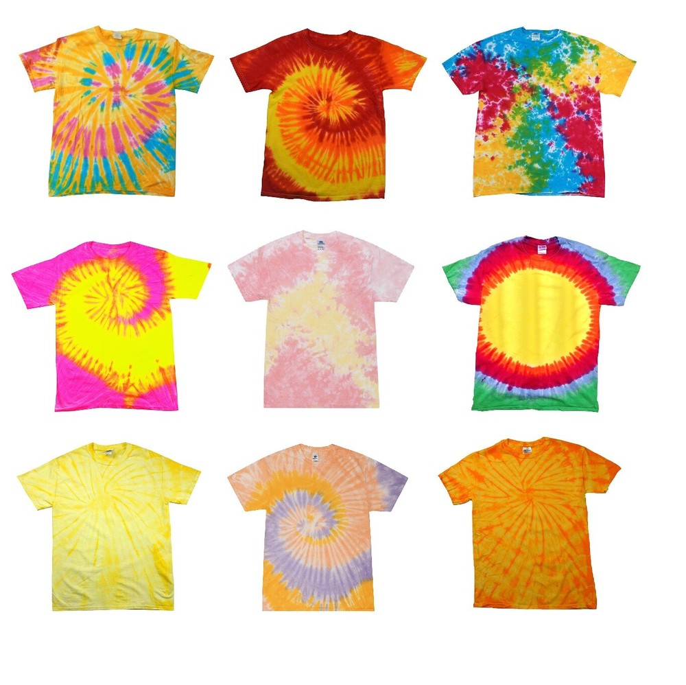Pick a Yellow Tie Dye T-Shirts Kids & Adult SM – 5XL Cotton Colortone