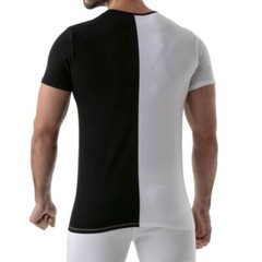 TOF PARIS Shirt Bicolor Cotton Jersey Tight Fit Shirt Black & White 44