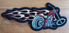 Embroidered Motorcycle with Flames Flaming CHOPPER Outlaw Biker Patch