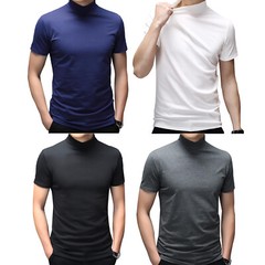 Men Basic Shirt Tops Short Sleeve Mock Neck T-shirts Thermal Pullover Undershirt