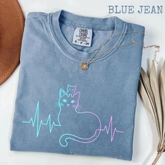Cute Heartbeat Cat Lover Comfort Tee Pet Owner Soft Cotton