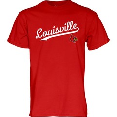 Blue 84 Mens Louisville Cardinals T-Shirt Cursive Team Color Team Color X-Large