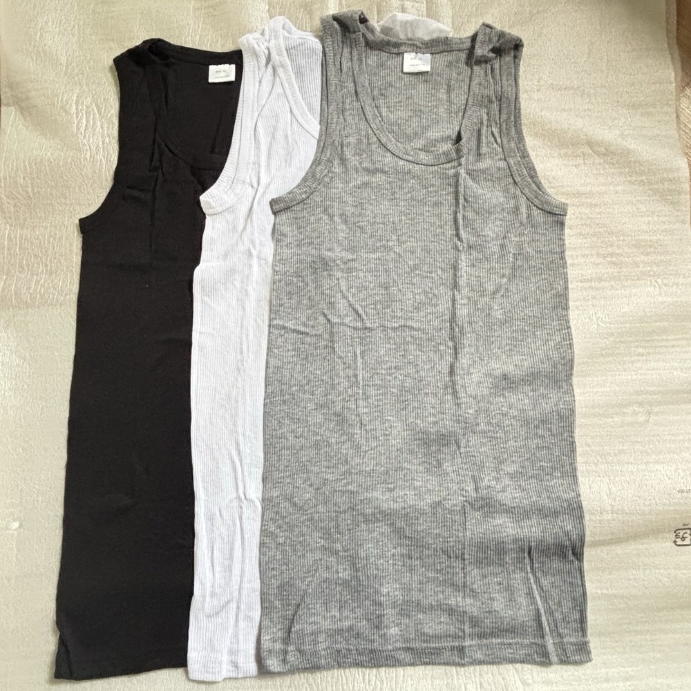 Pack of 3 Mens A-Shirt 100% Cotton Black, White, Grey Size: XL