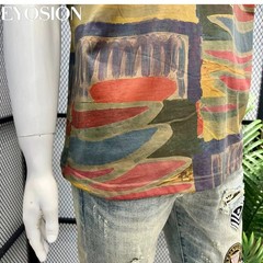 Men’s Abstract Graffiti T-Shirt Summer Casual Retro Short Sleeve Cotton Tee