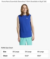 Puma Mens Essentials Sleeveless T-Shirt Tank Top Big & Tall Size 2XLT Blue New