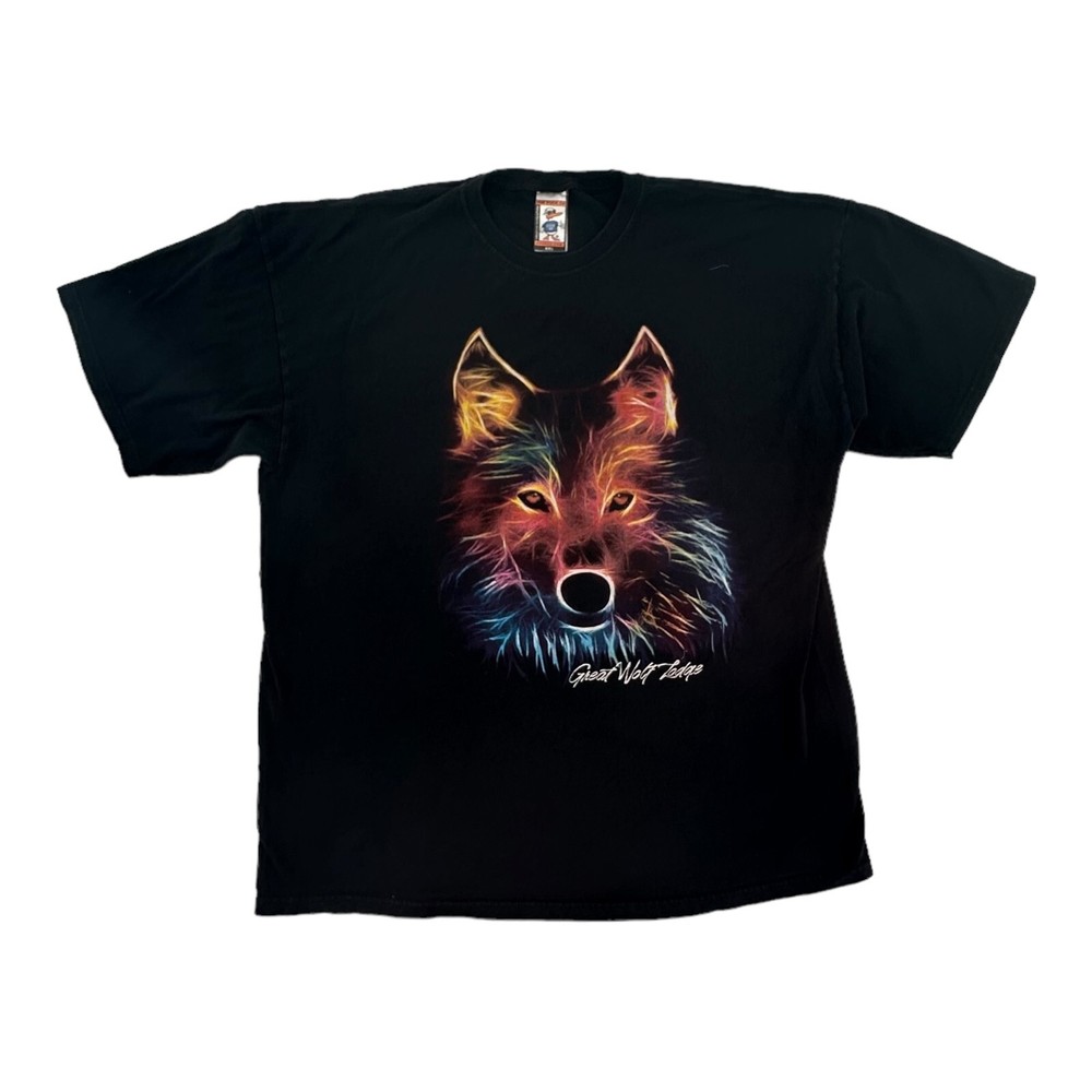 Vintage 00s Great Wolf Lodge Colorful Graphic T-Shirt The Duck Co Black XXL RARE