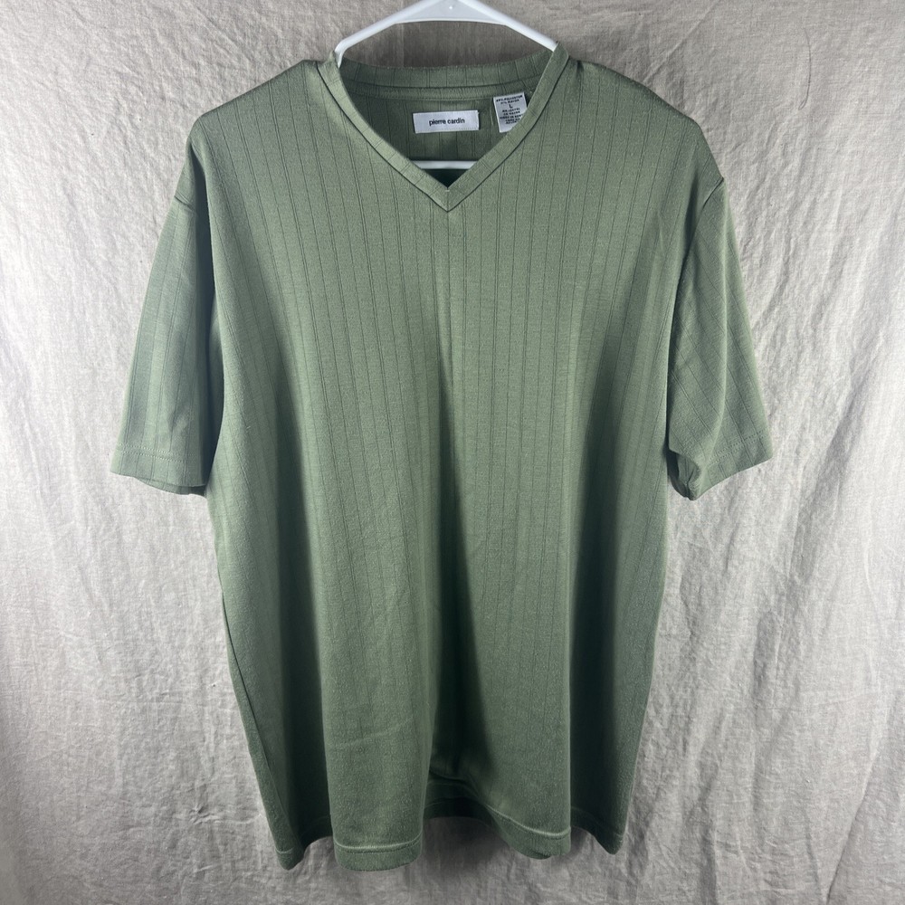 Pierre Cardin Men’s Green Short Sleeve V-Neck Casual Comfort Shirt Size Large