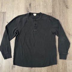 J.Crew Henley Shirt Men Medium Black Waffle Knit Oarsman Long Sleeve Thermal