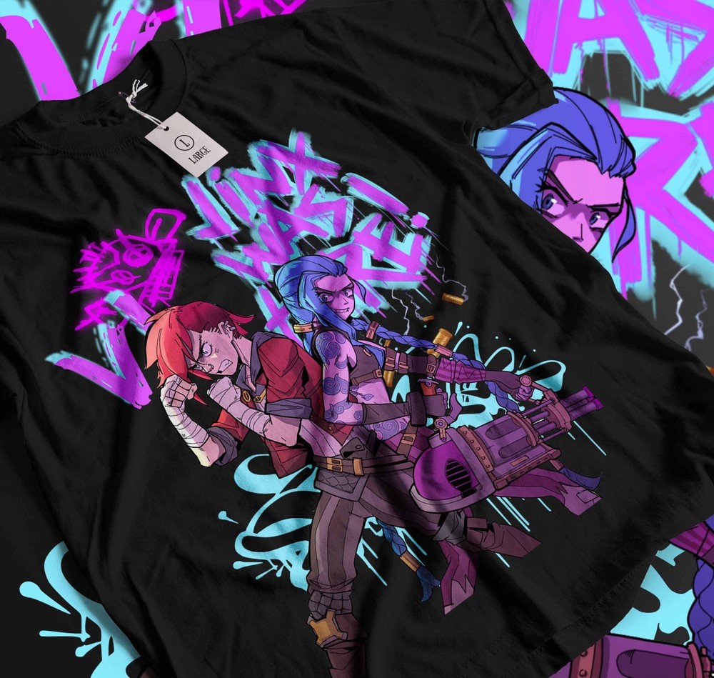 Jinx Arcane T-Shirt Japanese Anime Cartoon Jinx Arcane Graphic T-Shirt 094