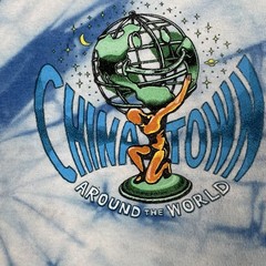 China Town Market Shirt Around The World Blue White Tie Dye Two Sided Sz Large
