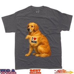 Patriotic I Love Mom Golden Retriever Funny Mama Dog Owner T-Shirt