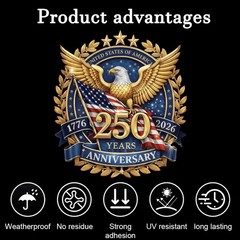 2pcs 250th Anniversary USA Car Decal Sticker, Patriotic Bald Eagle 1776–2026 V