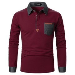 Polo shirt men’s long sleeve polo shirts cotton color sewing pocket TShirt slim…