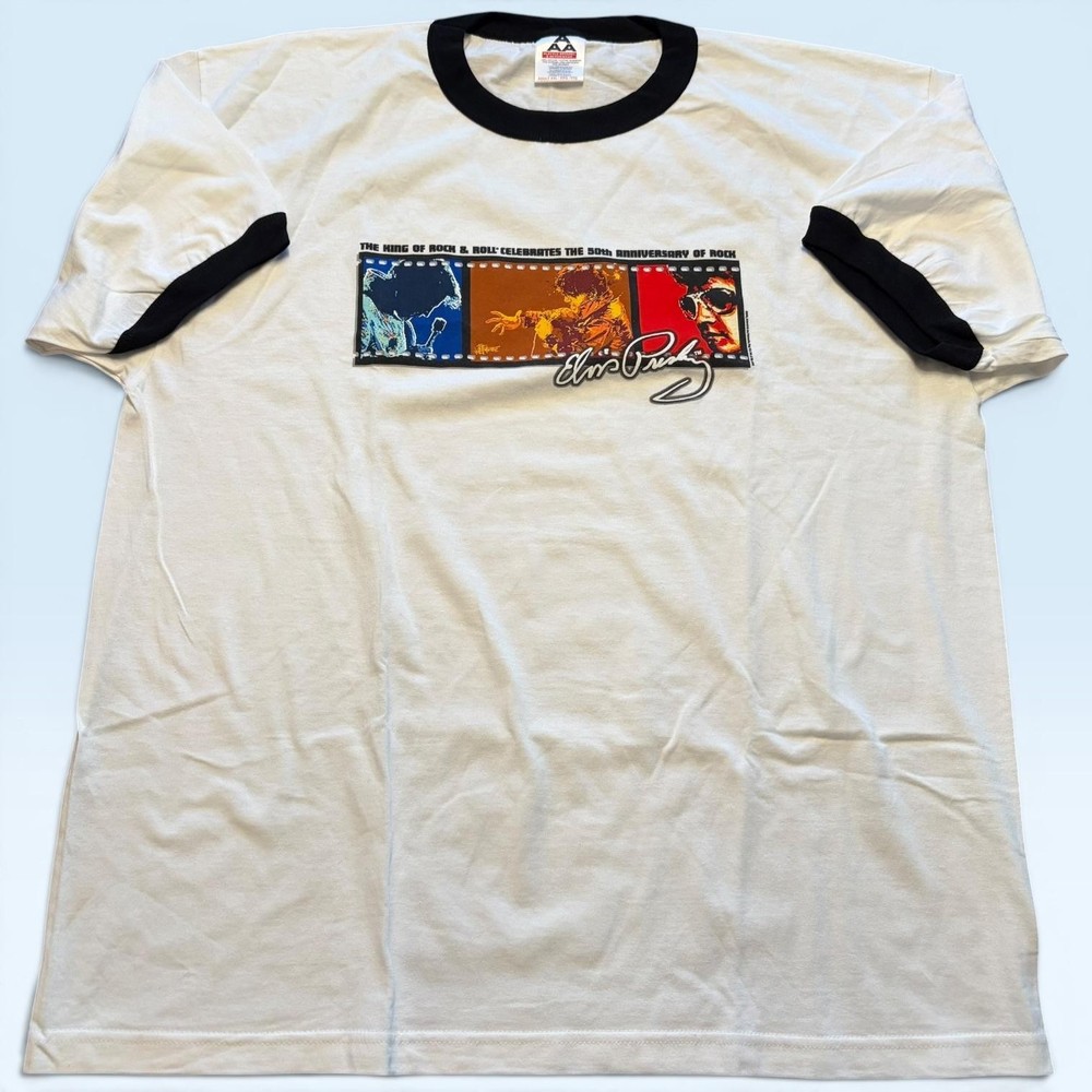 Elvis Presley Shirt Mens 2XL White Alstyle 50th Anniversary Rock Ringer T-Shirt