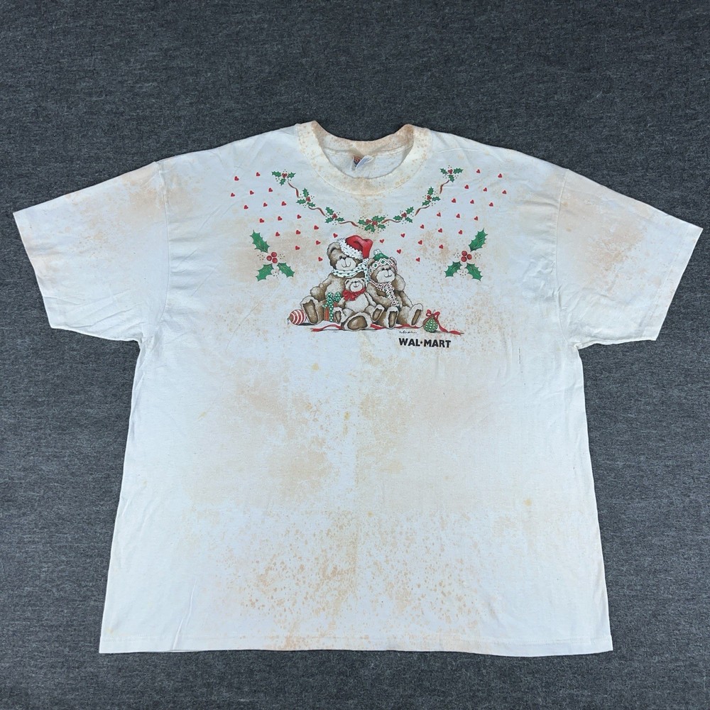 Vintage Walmart Shirt Mens White XXL Teddy Bears Christmas Promo Graphic Tee 90s