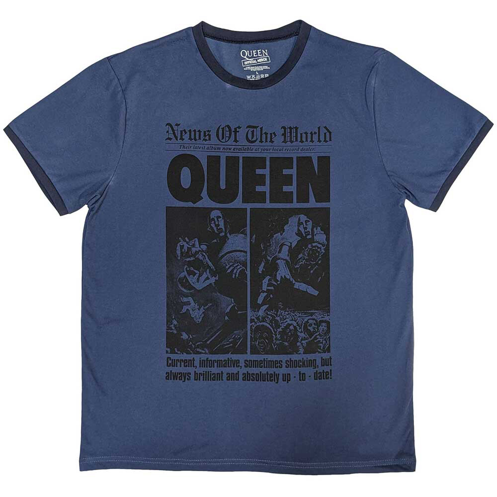 Queen – Freddie Mercury – News Of The World 40th Front Page – Denim Blue Ringer