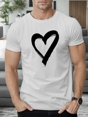 Heart Print T Shirt Tees Men Casual Short Sleeve T-shirt Summer Blouse Tops ♮