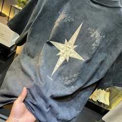Mens Graphic Embroidered T-Shirt Retro Acid Wash Vintage Streetwear Crewneck Tee