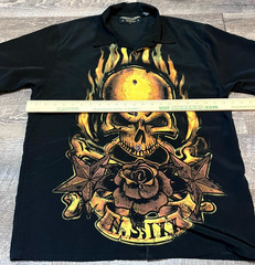 N.Sixx Dragonfly Skull Flame Button Up Shirt Mens Medium Black Gothic Tattoo Y2K