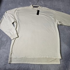 Smith & Tweed Mens L Mock Neck Shirt Cream Pima Cotton Long Sleeve High-Low Hem