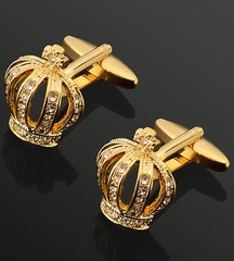 Jonwo Golden Royal Crown Mens Cufflinks In Gift Case Novelty Crown with Cryst…