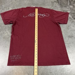 Ed Hardy T Shirt Mens Large Burgandy Y2K Grunge Sexy Lady Distressed Preowned