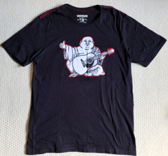 True Religion Black Tee Shirt Twill Sewn Buddha Guitar Logo Mens Medium