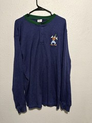 Vintage Disney Store Goofy Embroidered Waffle Knit Henley Shirt Mens Medium