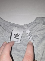 Adidas Mens XL T-Shirt Gray Black Spell Out Graphic Trefoil Logo Performance Tee
