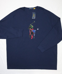 Polo Ralph Lauren Men’s Long Sleeve Plaid Patchwork Big PONY Shirt Navy 3LT