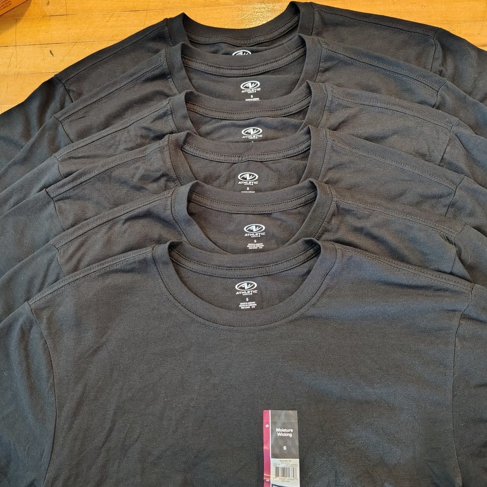 Lot of 6 Athletic Works Mens Small Black Tri-Blend Moisture Wicking T-Shirts NEW