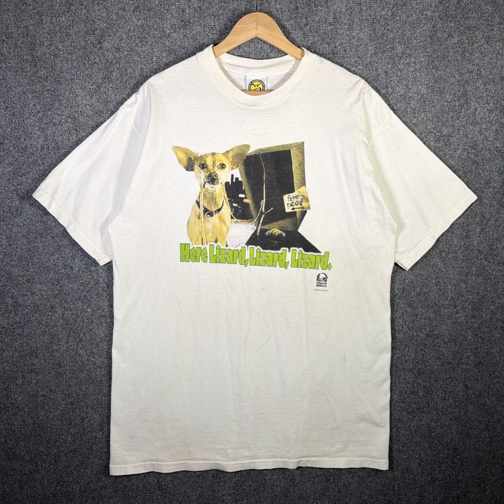 Vintage Taco Bell Shirt Mens XL White 90s Funny Parody Lizard Dog Chihuahua USA