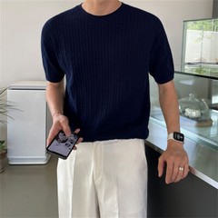 Men’s Knitted Short Sleeve T-Shirt Classic Casual Slim Round Neck Shirts