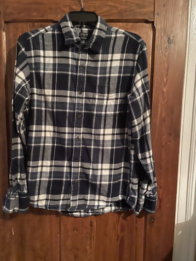 Mens JCrew Navy White Plaid Flannel Shirt Size M Cotton