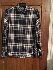 Mens JCrew Navy White Plaid Flannel Shirt Size M Cotton