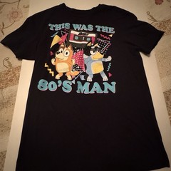 BLUEY ADULT T-Shirt Medium 80’s Man Cassette Tape Bandit and Chilli