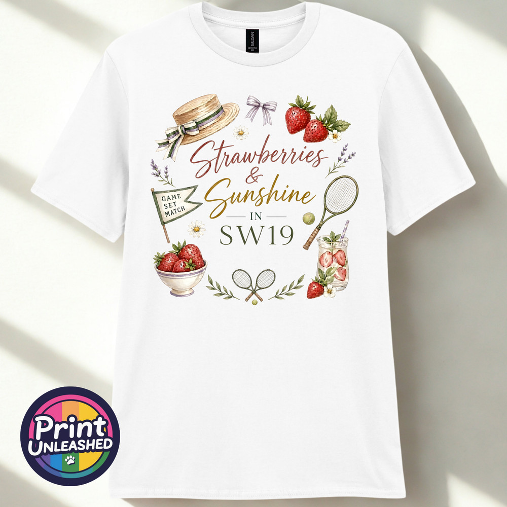 Summer Tennis T-Shirt Strawberries & Sunshine In SW19 Tee Gift Unisex S-2XL