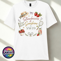 Summer Tennis T-Shirt Strawberries & Sunshine In SW19 Tee Gift Unisex S-2XL