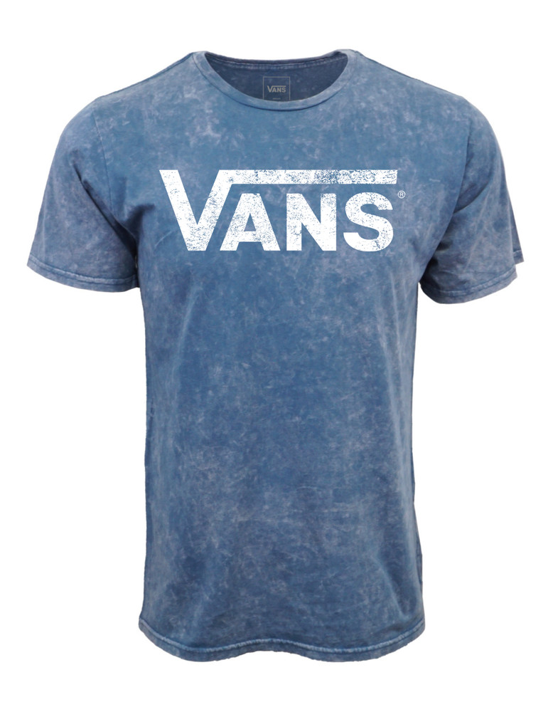 VANS MENS DISTRESSED LOGO MINERAL WASH BLUE T SHIRT