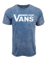 VANS MENS DISTRESSED LOGO MINERAL WASH BLUE T SHIRT