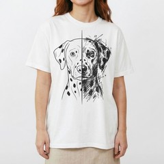 Split Style Dalmatian Portrait Clean Sketch Dog Lover T-Shirt Dual Design Tee