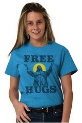 Free Hugs Jesus Christ Christian Religious Adult Short Sleeve Crewneck Tee