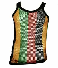 Rasta Short Length Men Vest Tank top Hot Cotton Mesh Reggae Fitting Fishnet