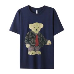 New Fashion Diamond Rhinestones Bear Short Sleeve Luxury Men T-Shirt