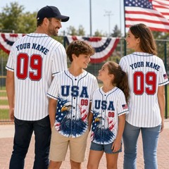 Custom Name Number USA Eagle Pinstripe Baseball Jersey Patriotic Flag Shirt