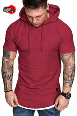 New summer hooded T-shirt men’s solid color men’s short sleeve T-shirt hoodie