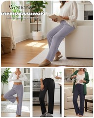 3 Pack Women’s Wide Leg Yoga Pants, Casual Drawstring Sweatpants Elastic Wais…